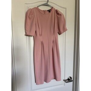 Express Pink Puff Sleeve Sheath Dress XXS Stretch Polyester Spandex Knee Length